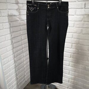 Digital Jeans Ladies Size 11 Black Slight Flare Embroidery & Rhinestones Jeans